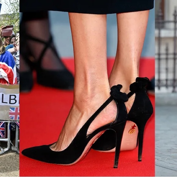 NWT Aquazzura Bow Tie Mesh Pump Heels 85 Mesh/Suede Black 37 W Box & Dust Bag - Picture 15 of 16